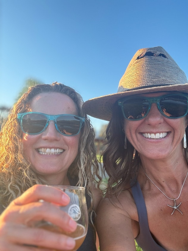 a selfie of Alana and Andrea after their white-water paddle on the Columbia River in Castlegar, BC